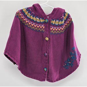 Savannah girls knit sweater cardigan cape embroidered purple floral size small (